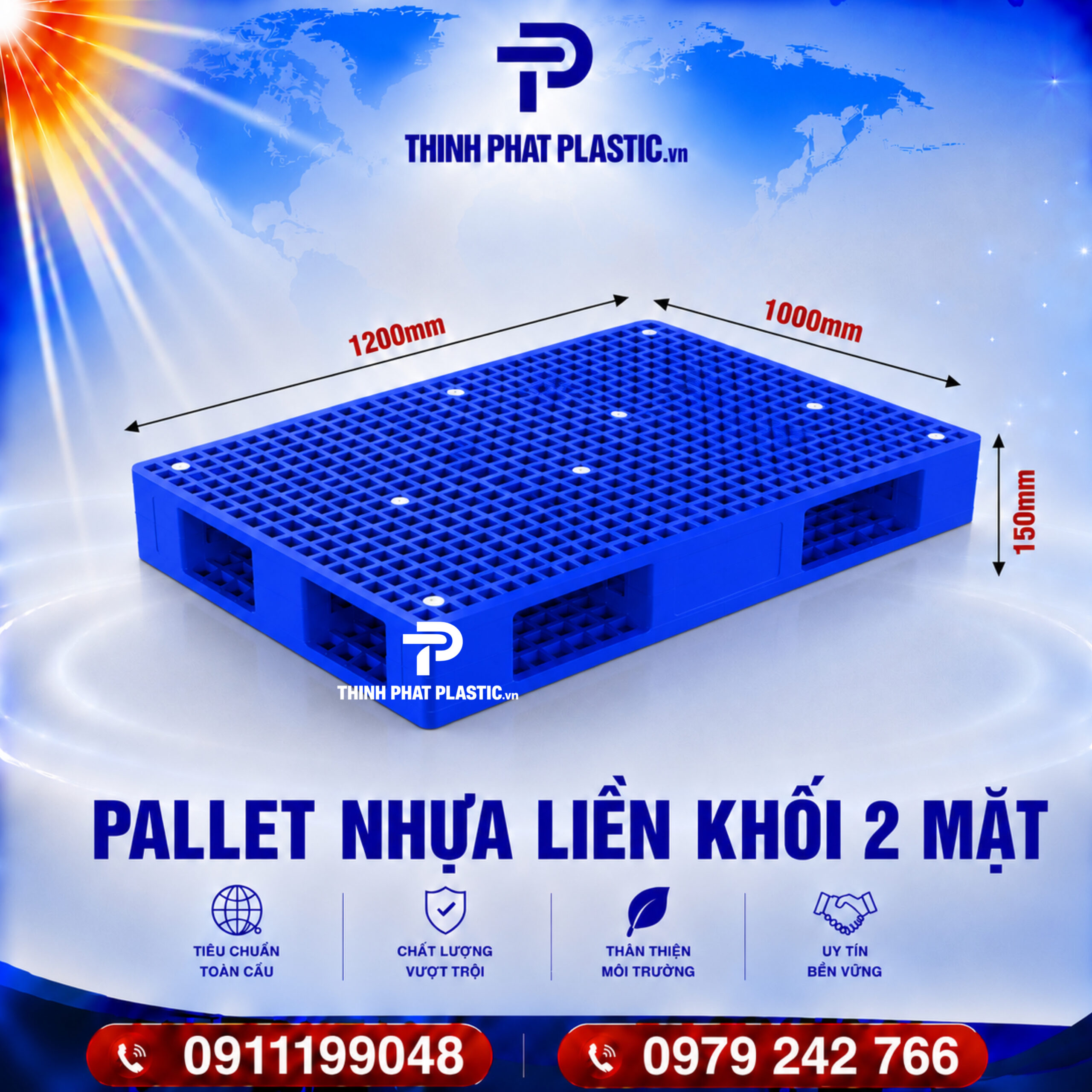 Pallet Nhựa Liền Khối 2 Mặt - Ảnh 2