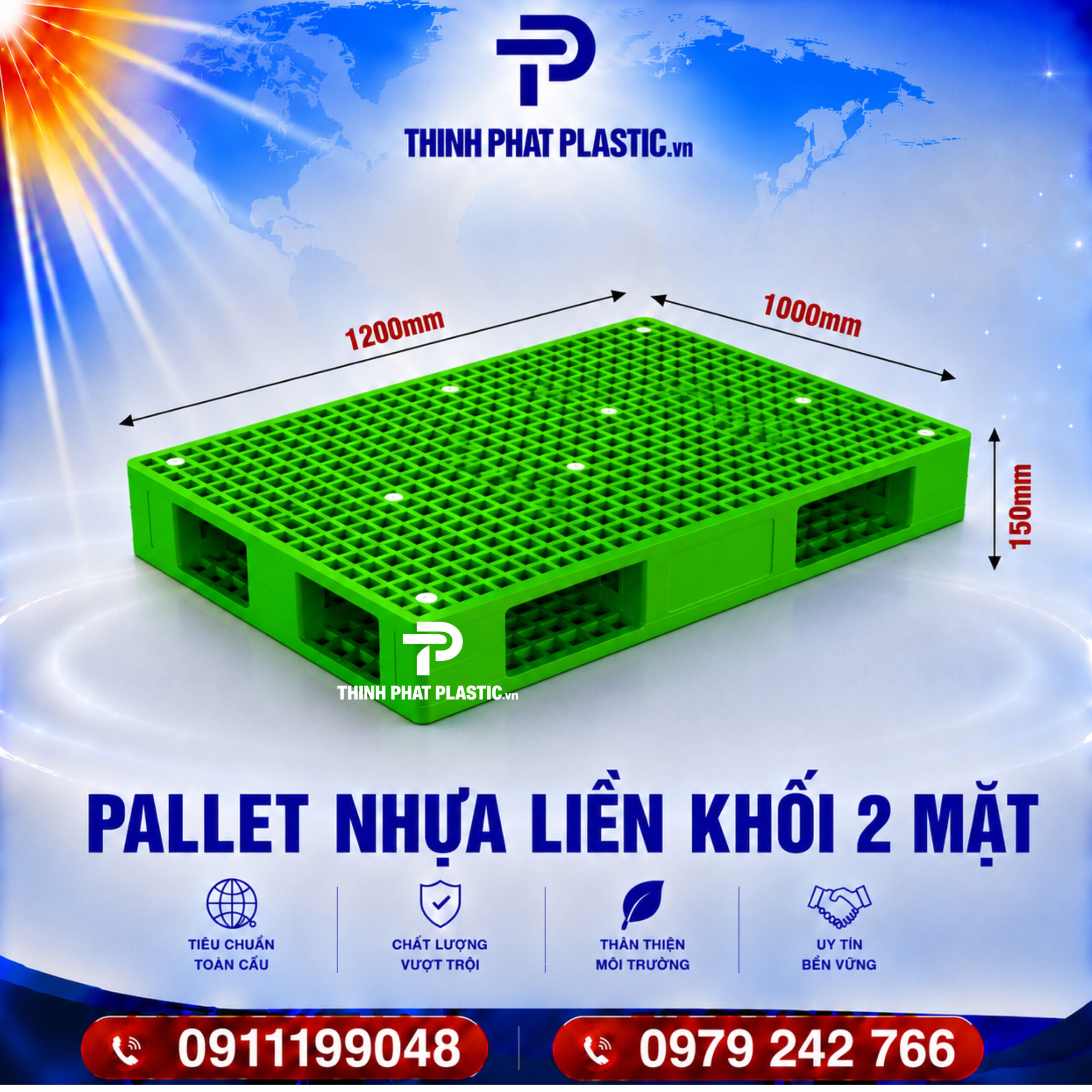 Pallet Nhựa Liền Khối 2 Mặt - Ảnh 3